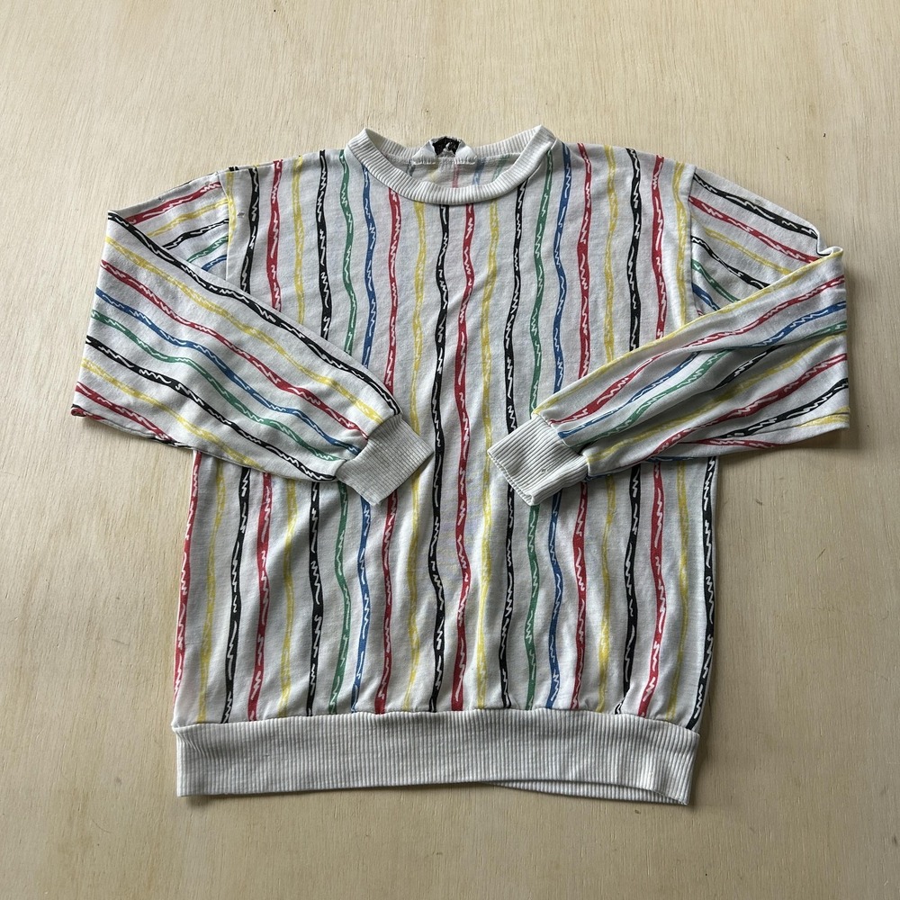 Vintage Blair Sweater Womens Large White Multicolor Stripe Crew Knit Pullover